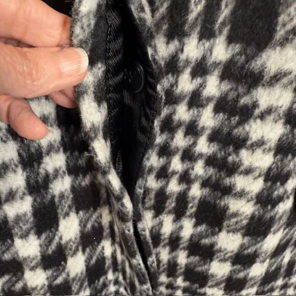 Cole Haan Houndstooth Cocoon Wool Blend Coat Black and White Size 4 - Picture 4 of 13